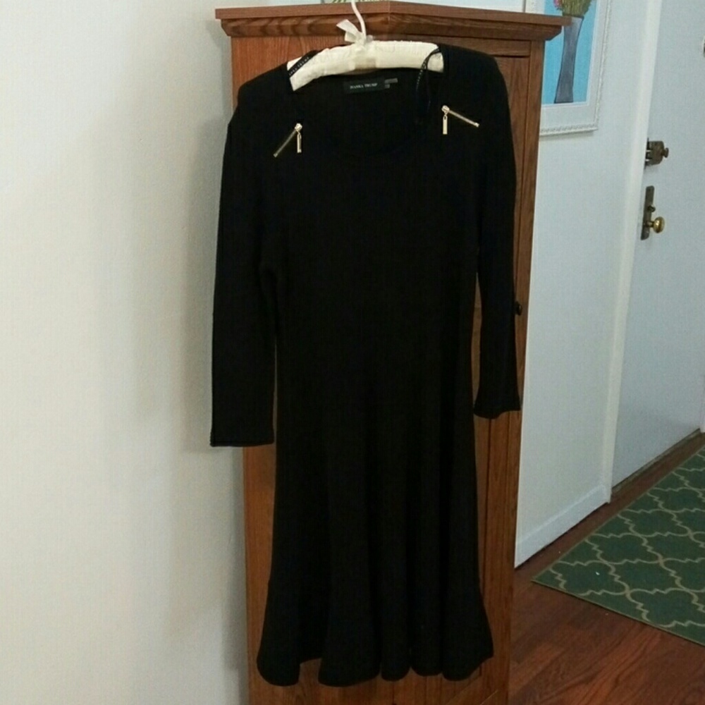 Black Knit Long Sleeved A Line Ivanka Trump Dress